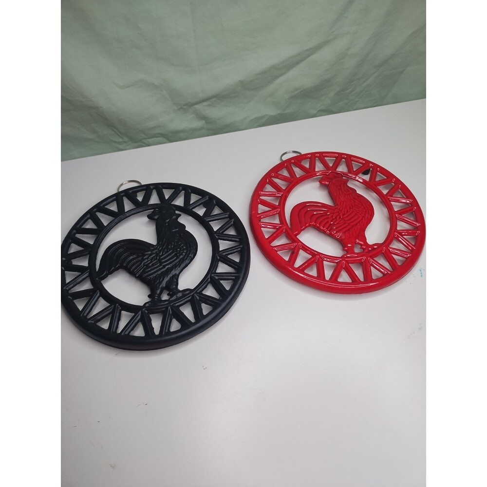 Red & Black Rooster Country  Metal Trivet Hot Pan Pot Holder Home Decor Kitchen